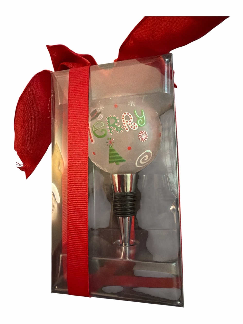 Holiday 'Merry' Red Wine Stopper - Festive Red Design